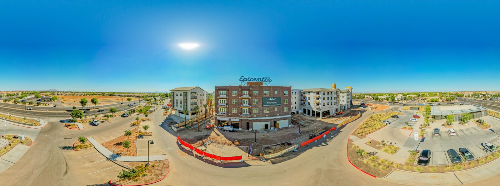 One frame of a 360-degree aerial panorama over Gilbert